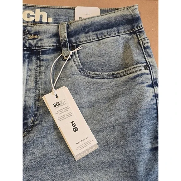🆕️ NWT - Bench Mens Slim Fit Denim Shorts Blue Acid Wash Stretch Size 32 NWT - Picture 8 of 16